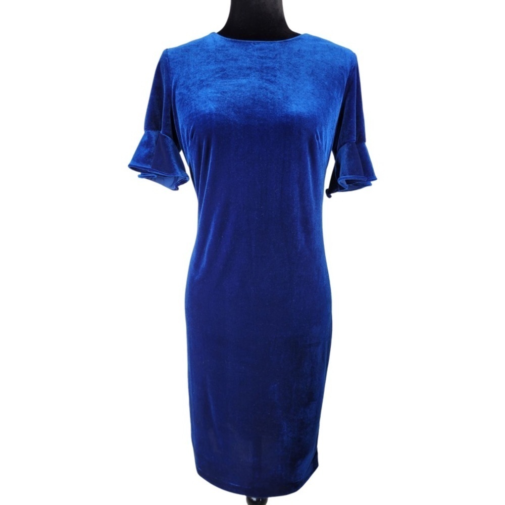 ✅ Calvin Klein blue short sleeve midi sheath dress size 10